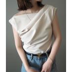 tシャツ asymmetry shoulder drape tops /アシンメトリーショルダータックドレープトップス レディース