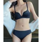 ショッピングシームレス ブラジャー ショーツセット 「2点セット」ソリッドカラー ベーシック ノンワイヤー シームレス ブラ＆ショーツ