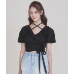 ブラウス シャツ 「NOTYOURROSE」Rosie wrap blouse / 「ノットユアローズ」クロスリボンパフスリーブ半袖ブラウス レディー