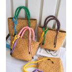 ショッピングカゴバッグ ハンドバッグ カラーハンドルチャーム付きカゴバッグ