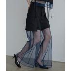 スラックス パンツ シアー配色ハーフスラックスパンツ/SETUP レディース