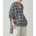 ブラウス シャツ 綿麻チェックオーバーシャツブラウス レディース