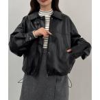 ショッピングブルゾン ブルゾン アウター 薄手2wayカラーPUレザーブルゾン（光沢素材） レディース