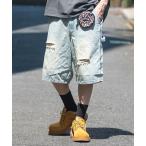 ジーンズ 「3」「THRASHER/スラッシャー」デニム ペインターワイドハーフパンツ ダメージハーフパンツ メンズ レディース
