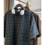 シャツ 「 BARELY BLUE / ベアリーブルー 」 オールド カラー 半袖 チェック シャツ メンズ レディース