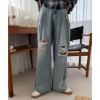 ジーンズ デニム デニムパンツ WEGO/ダメージワイドデニムパンツ レディース