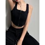 タンクトップ ノースリーブ センターZIPコルセットトップス「セットアップ着用可能」 レディース