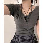 tシャツ ホルターネック レイヤード風 半袖Tシャツ レディース