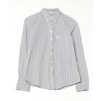 「Abercrombie&Fitch」 ストライプ柄長袖シャツ S ネイビー レディース