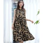 シャツワンピース 麻レーヨンボタニカルシャツワンピース