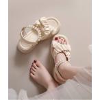 サンダル パール付きストラップ厚底サンダル レディース