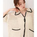 tシャツ クロシェシャツカラー半袖トップス レディース