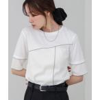 tシャツ 袖切り替えメローリブカットソー レディース