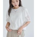 tシャツ ドットドビー切替パフスリーブプルオーバー レディース