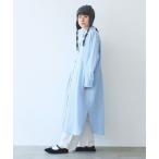 ショッピングシャツワンピース シャツワンピース コットンナイロン ストライプ　タック　シャツワンピース