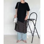 ワンピース ●異素材切り替え アシンメトリーTシャツワンピ―ス