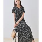ワンピース 「モノトーン小花柄」フィット&フレア エアリーワンピース