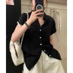 ブラウス シャツ フレンチスリーブレギュラーカラーシャツ レディース