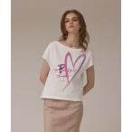 tシャツ ハートプリント裏毛トップ レディース