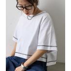 tシャツ スマートワイドクロップド配色ステッチTシャツ レディース