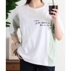 tシャツ ハンドライク刺繍 ストライプ切替Tシャツ レディース