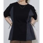 tシャツ デニム風切替ギャザーT レディース