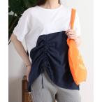 tシャツ デニム風ドッキングシャーリングトップス レディース