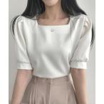 tシャツ スクエアネック パフスリーブ 半袖ブラウス レディース