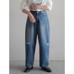 ショッピングダメージ ジーンズ デニム デニムパンツ ダメージデニム　ワイドテーパードパンツ レディース