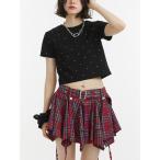 tシャツ ラインストーンロゴTシャツ レディース