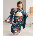 浴衣 キッズ浴衣3点セット ニコアンティーク 大正浪漫ブルーに夢幻ねじり梅 キッズ 子供 女の子