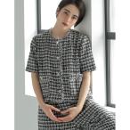 ジャケット ノーカラージャケット 「2025SS COLLECTION」「MEISM by Re_EDIT」ツイードorデニムライクハーフスリーブジャ