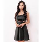 ドレス キャバドレス ミニ フレア エストカットノースリーブリボンモチーフ付きドレス