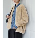 カーディガン 「追加」ダブルフェイスフェザークルーネックカーディガン レディース