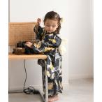 浴衣 キッズ浴衣3点セット ニコアンティーク かすれアネモネ ブラック×マスタード キッズ 子供 女の子