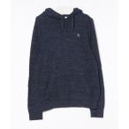 「Abercrombie&Fitch」 ワンポイントニットパーカー M ブルー メンズ