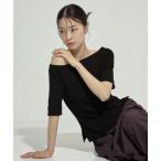 tシャツ 「STUDIOUS/ステュディオス」Luxury Smooth Boat Neck Tee/ラグジュアリースムースボートネックTシャツ レデ