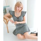 ドレス キャバドレス ノースリーブ フリル袖 ツイード パイピング セットアップ フレアミニドレス (Sサイズ〜Lサイズ)