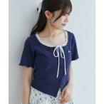tシャツ フロントリボンレイヤード風トップス レディース