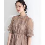 ショッピングパーティードレス ドレス ラメエンブロイダリーシアー素材スタンドカラーパーティードレスお呼ばれ袖あり＆ミモレ丈同窓会成人式フォーマルオケージョンドレス結婚式二次会