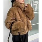 ブルゾン アウター MIXカラーショート丈フェイクファーブルゾン レディース