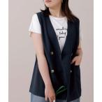 ベスト ジレ 麻調素材ノーカラージレ レディース