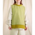 ベスト ジレ 「prit」 エアブラシュニット×トライスピンループツイード 切替ニットライクプルオーバーベスト レディース