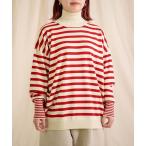 ニット セーター 「prit」 コットンウール12G天竺編みボーダー タートルネックワイドプルオーバー レディース