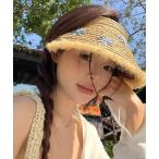 ショッピング麦わら帽子 帽子 ハット pur chouchou/花 刺繍 麦わら帽子 サンバイザー P4482 レディース