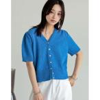 tシャツ 「二の腕カバー」パフスリーブ金ボタンループヤーン半袖カーディガン レディース