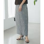 スカート 「名品・復刻」パール付きデニムタイトマキシスカート