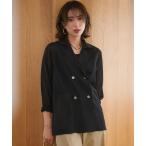 ジャケット テーラードジャケット 「洗える」シアー ダブルブレスト ニット ジャケット レディース