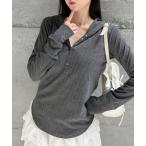 tシャツ スナップボタン フード付き ロンT レディース