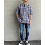 「DANTON」 半袖シャツ 42 ネイビー メンズ